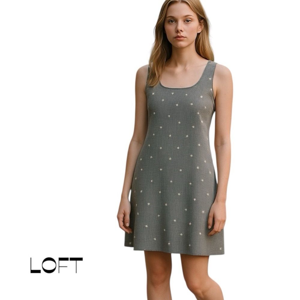 LOFT Black & White Gingham Embroidered Floral Dress Size 2 CottageCore